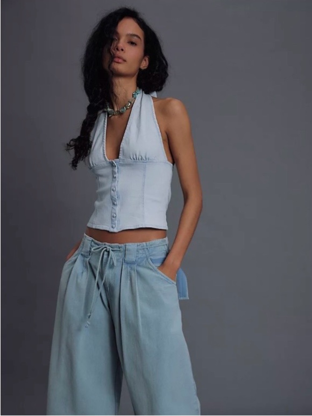 Free People Ramona Denim Halter Top